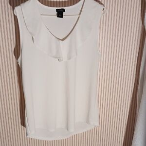 White Ruffle V-Neck Sleeveless Top - Ann Taylor
